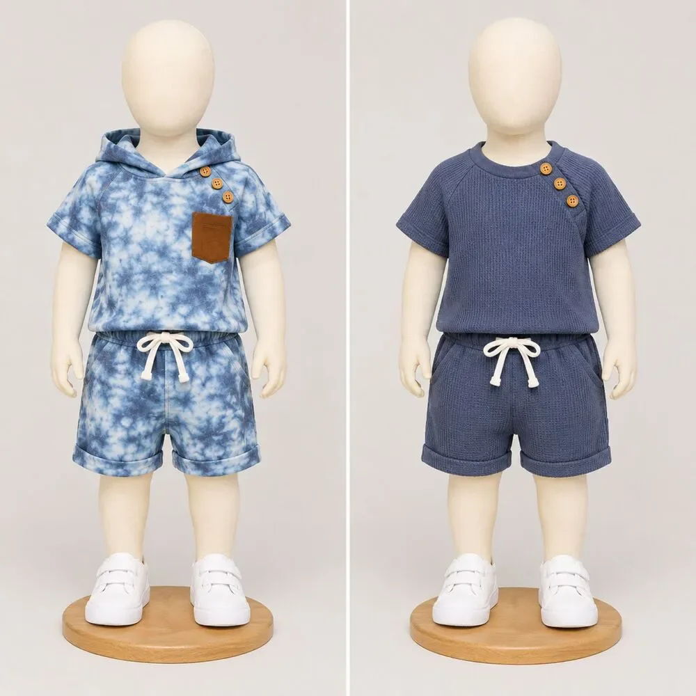 4 Piece Set 12-18 Mo. Blue Baby Boy Shorts Sets Outfits NEW Pockets and Buttons